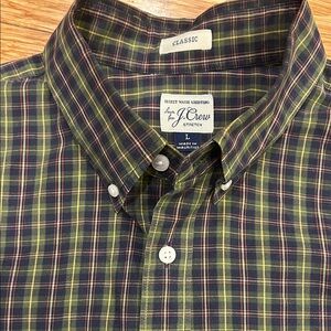 J. Crew Men's Normcore Green Blue Plaid Classic Secret Wash Stretch Cotton+ L